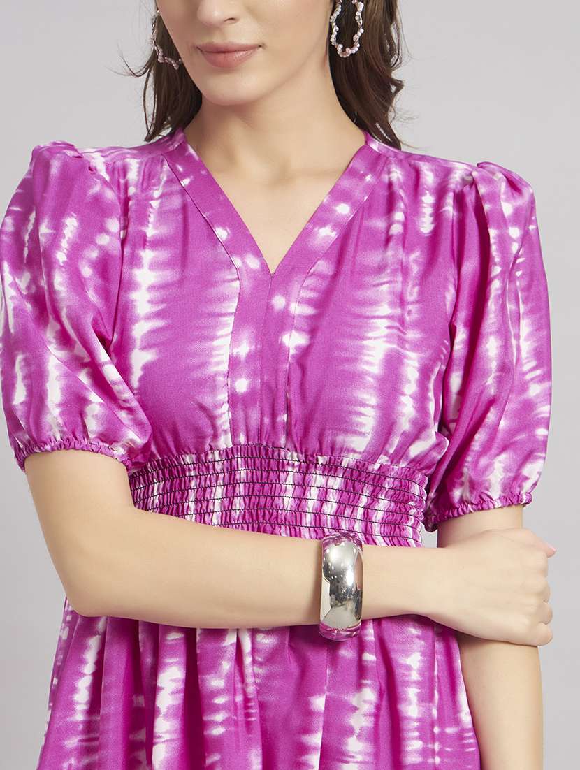 women printed puff sleeve tiered dress - 22309598 -  Standard Image - 3