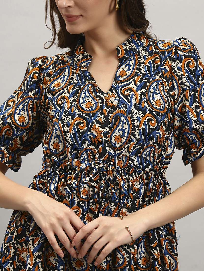 women paisley puff sleeve tiered dress - 22309644 -  Standard Image - 3