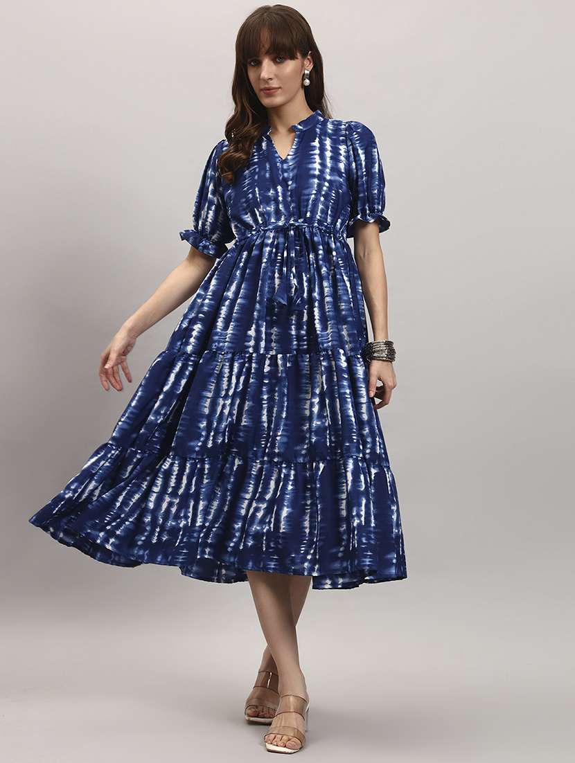 women tie & dye puff sleeve tiered dress