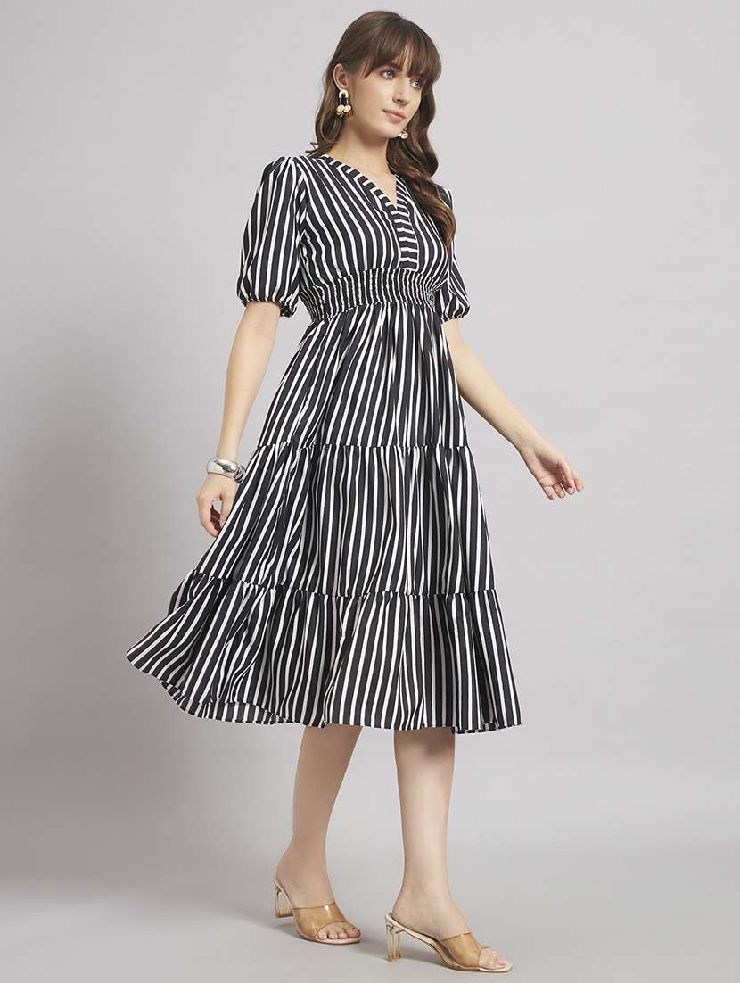 women striped v-neck tiered dress
