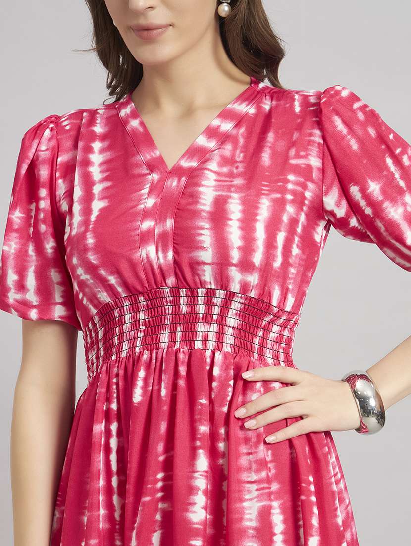 women tie & dye v neck tiered dress - 22309756 -  Standard Image - 3