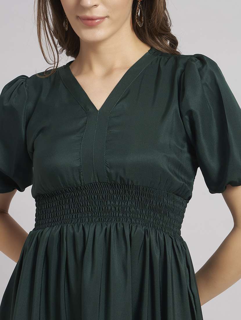 women solid puff sleeve tiered dress - 22309771 -  Standard Image - 3