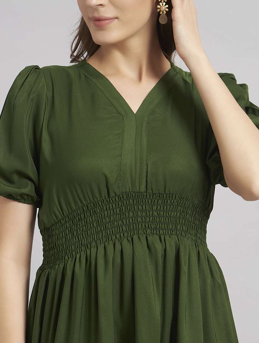 women solid puff sleeve tiered dress - 22309773 -  Standard Image - 3