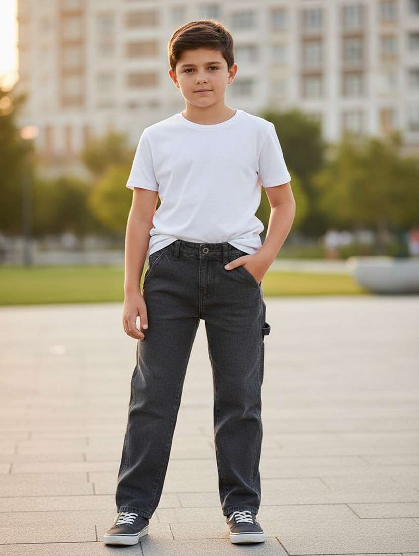 boys washed mid rise straight fit jeans