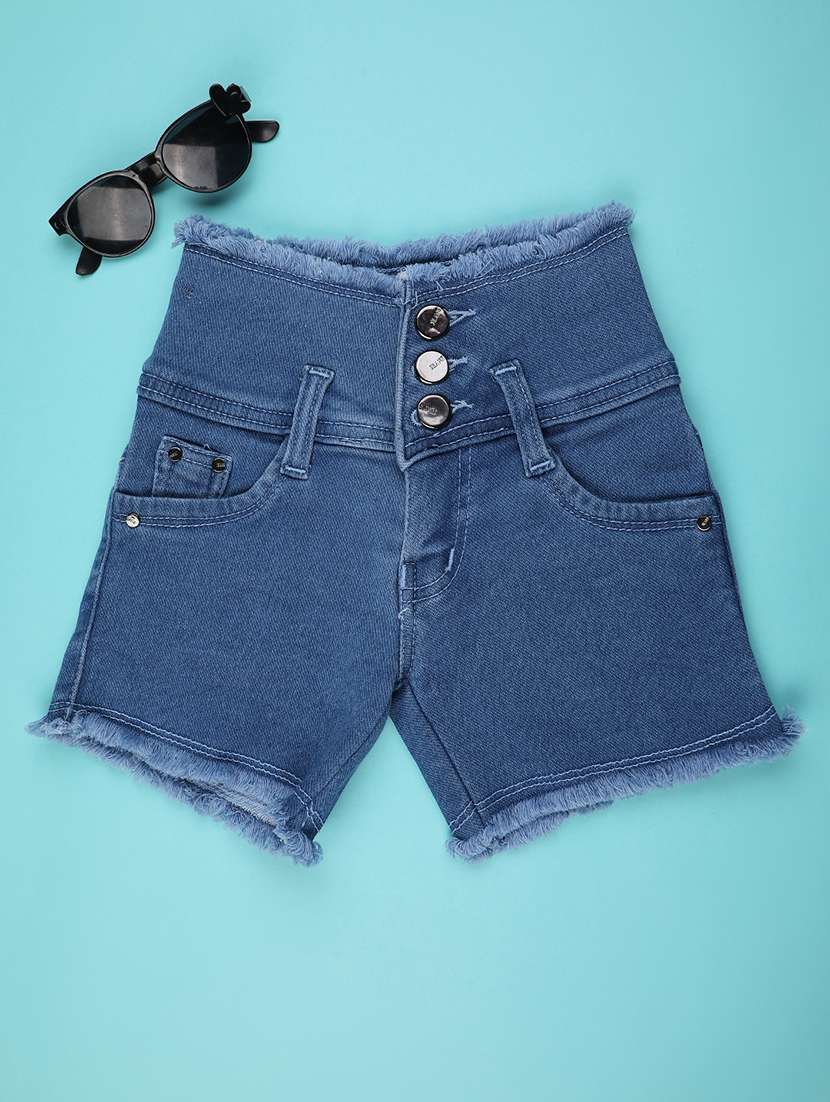 girls solid mid rise denim shorts