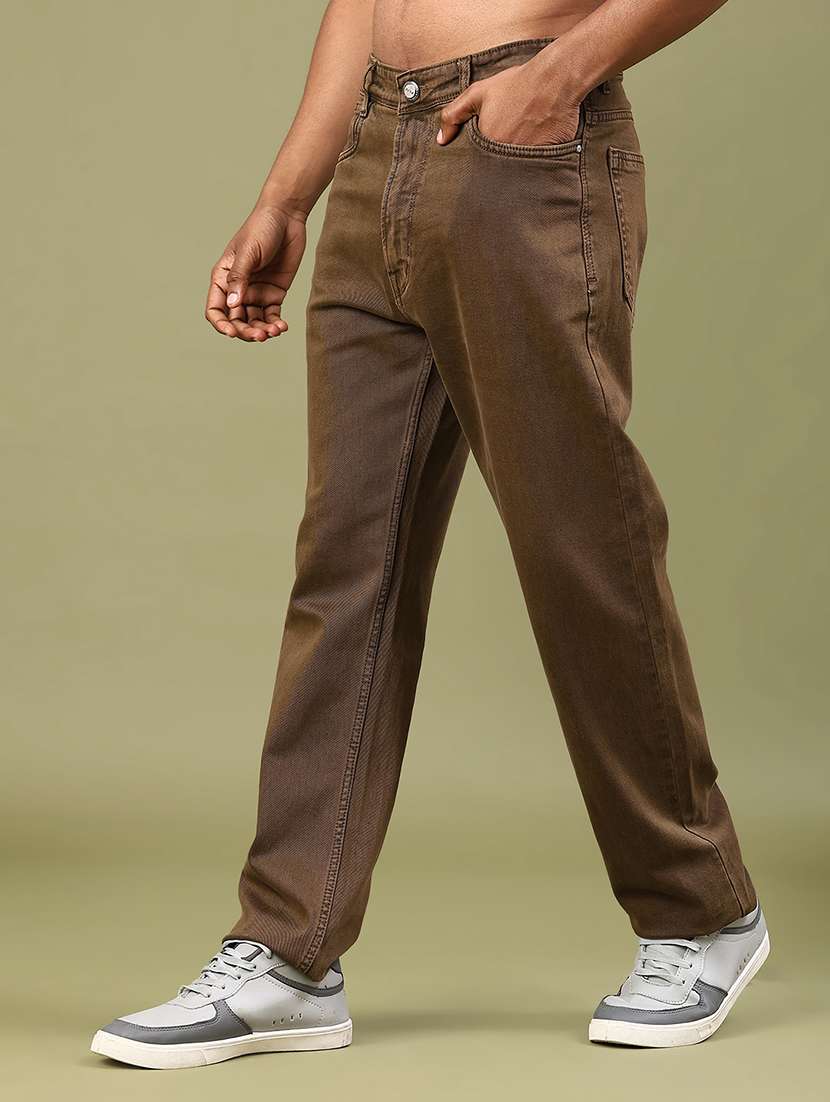 men plain mid rise full length jeans