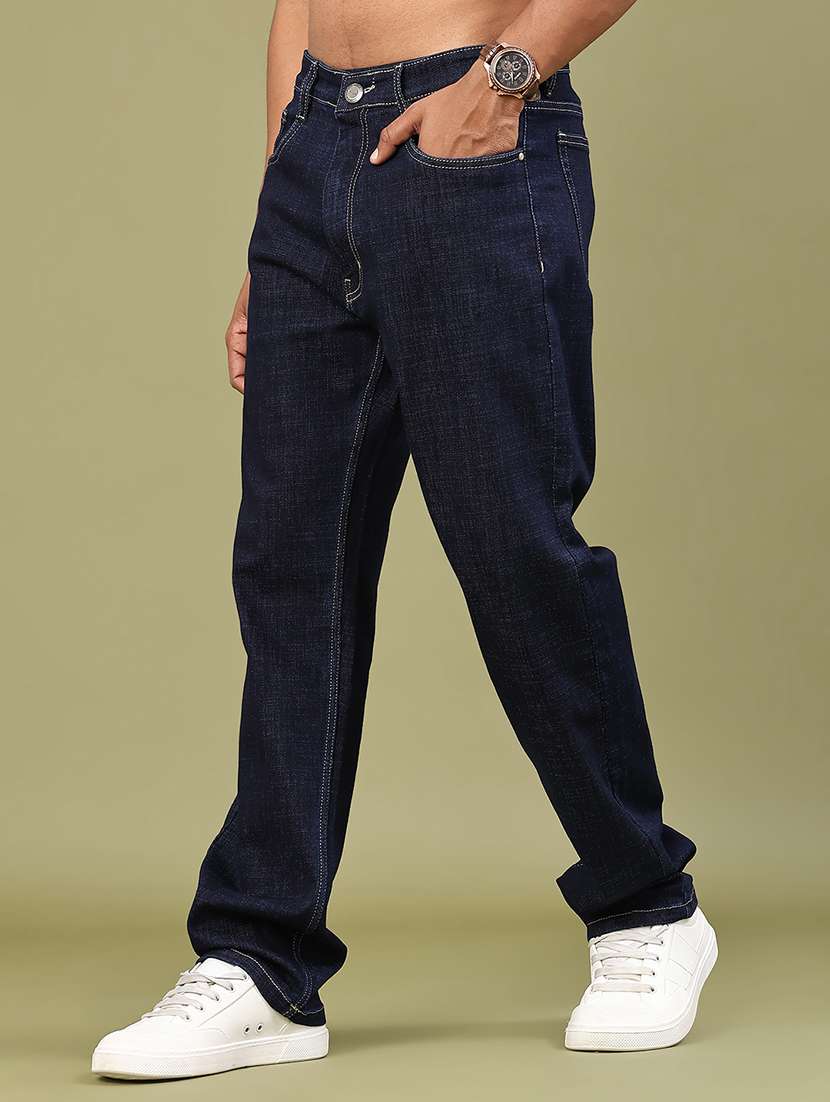 men plain mid rise full length jeans