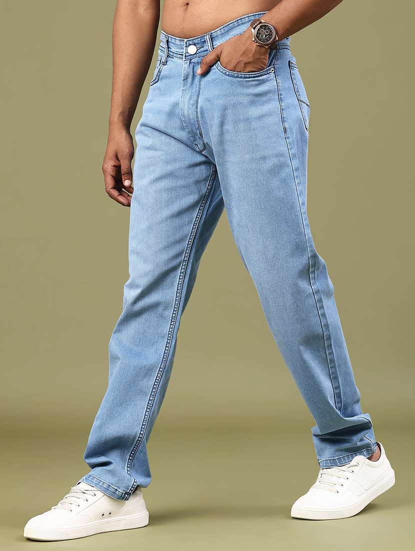 men plain mid rise full length jeans