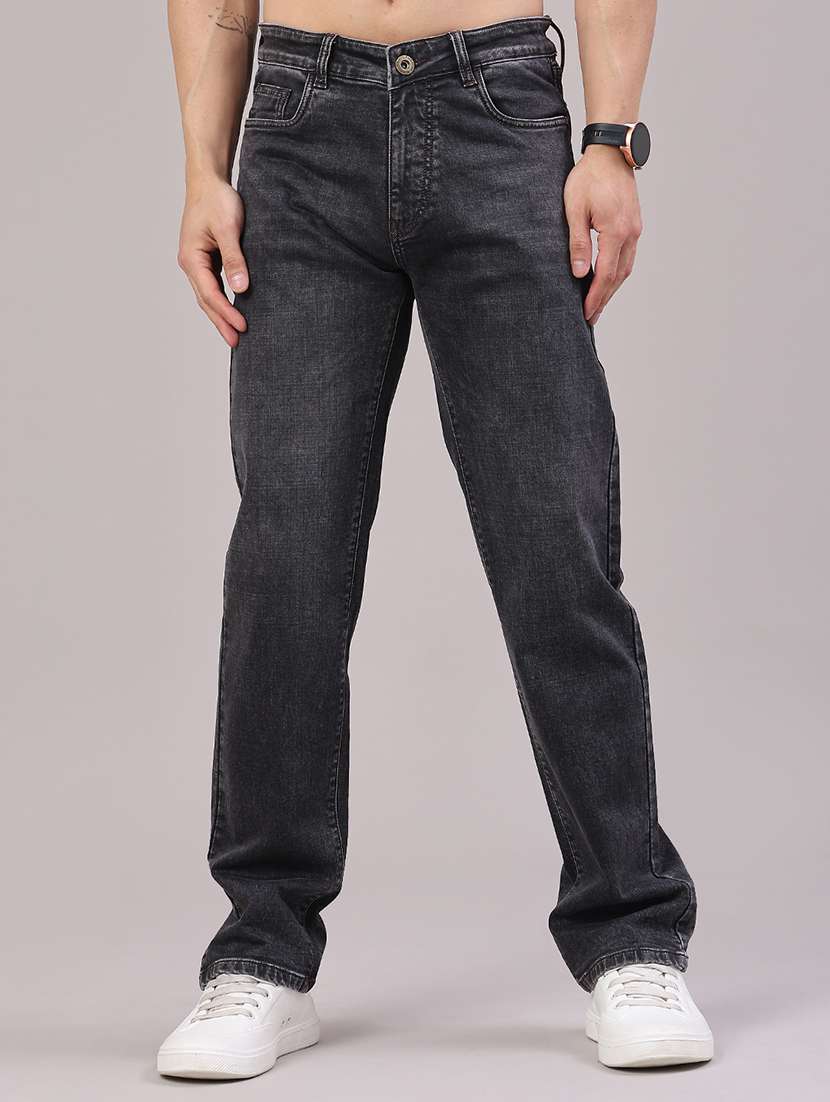 men plain mid rise full length jeans