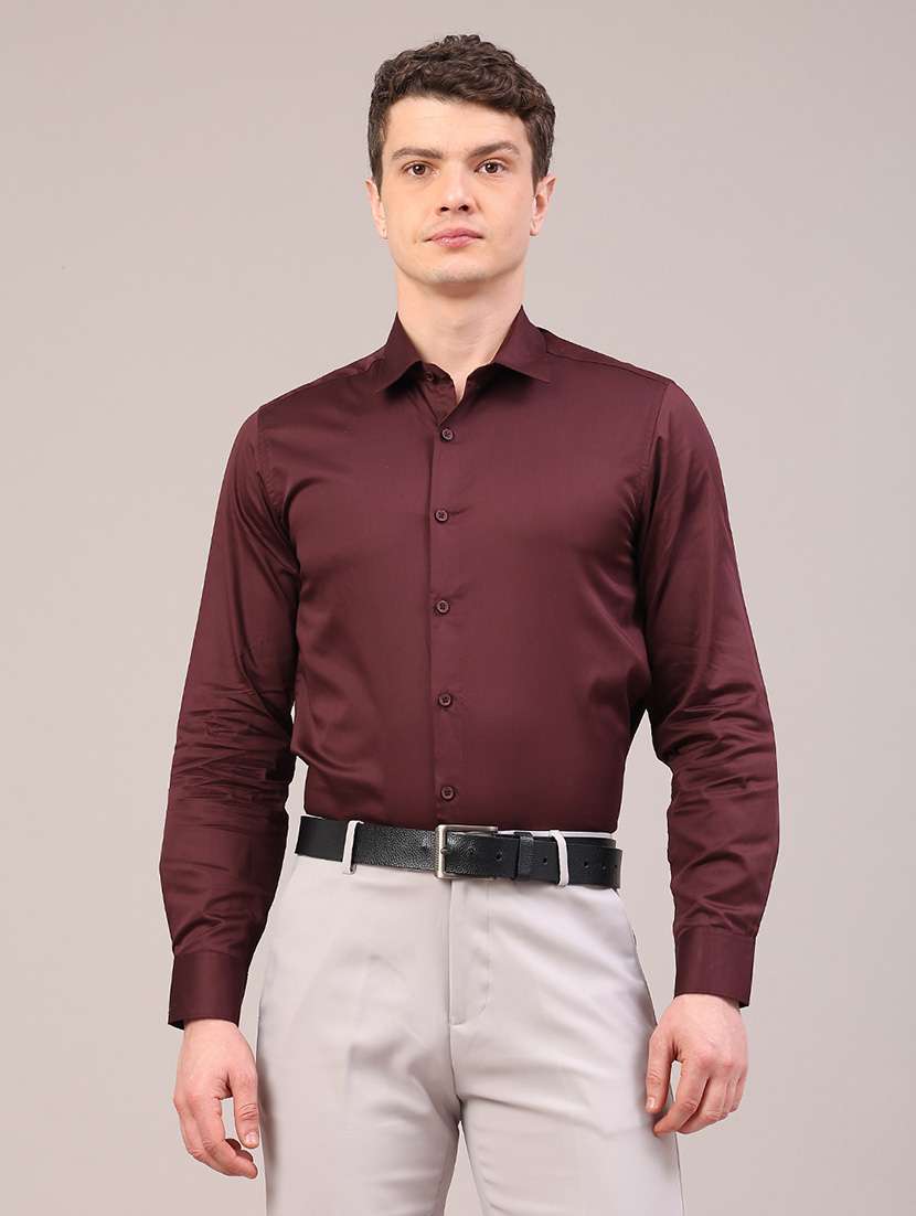 men solid long sleeve slim fit formal shirt