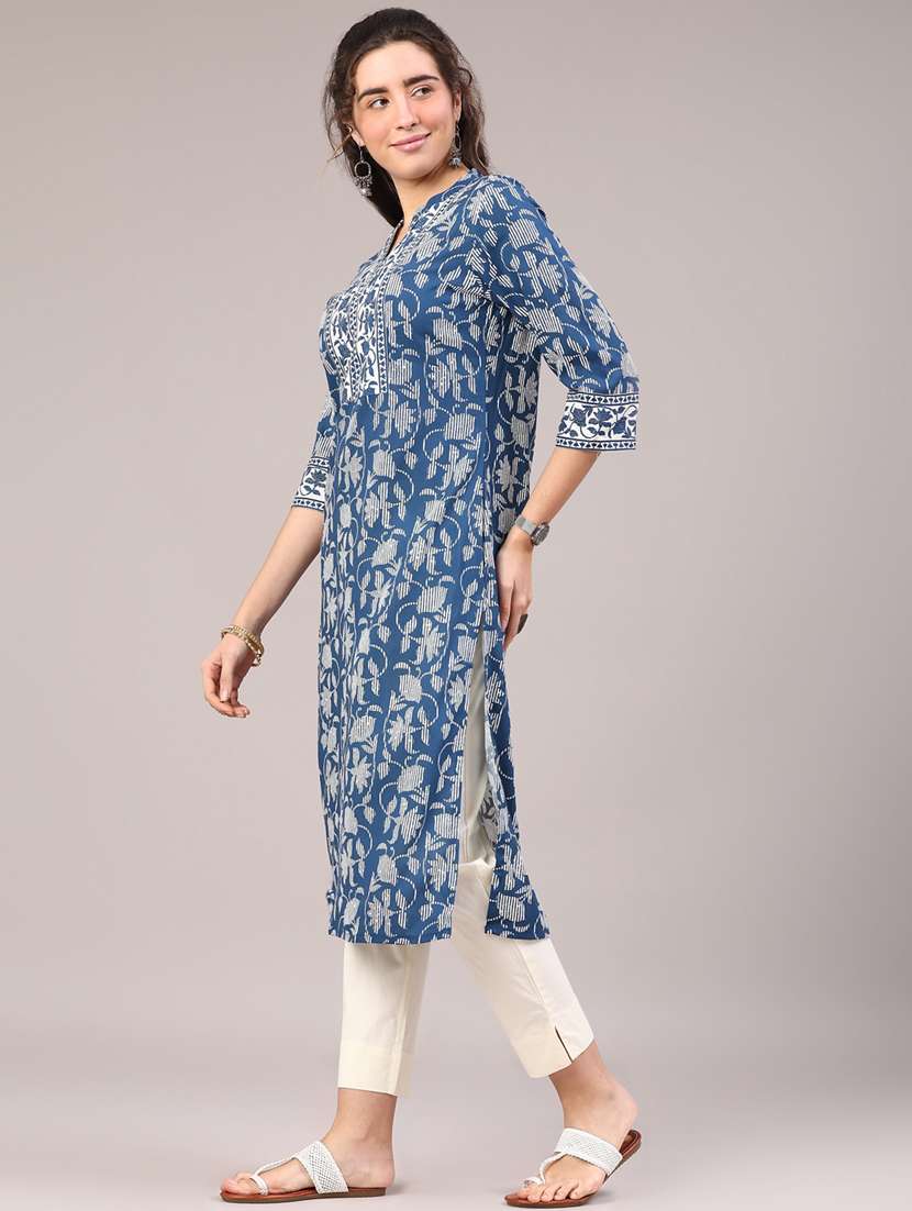 women printed three quarter sleeve straight kurta - 22310361 -  Standard Image - 3