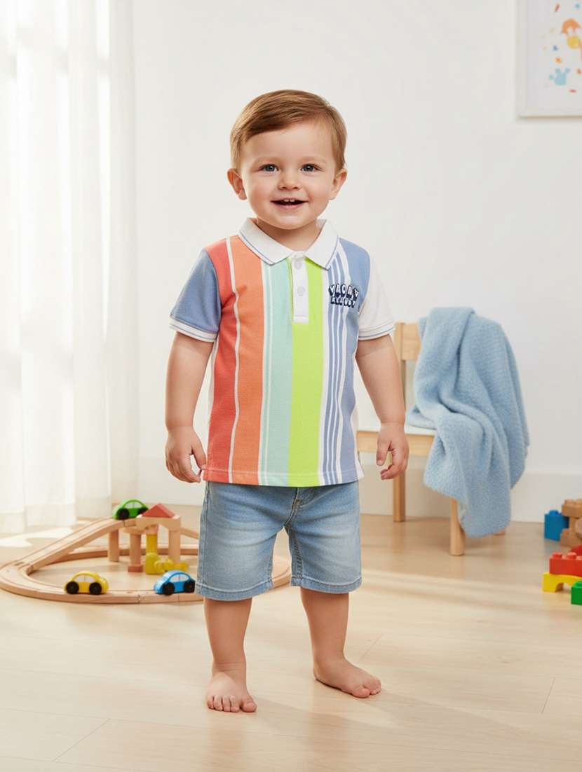 multi colored cotton placement print tee