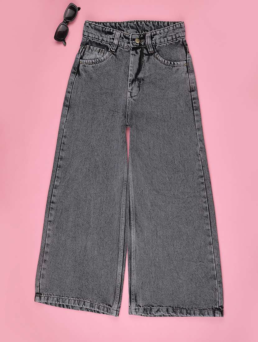 girls solid high rise wide leg jeans 