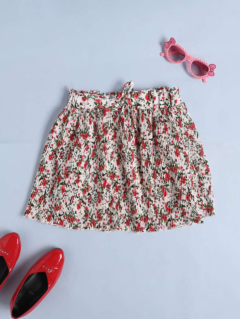 kids off white polyester pleated skirt