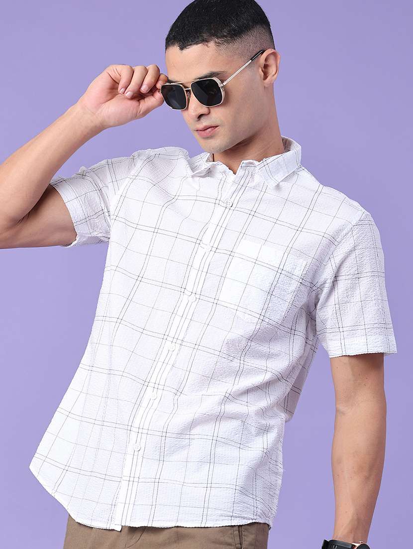 men checkered short sleeve regular fit casual shirt