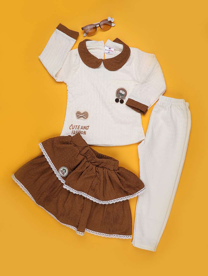 brown cotton combo infant twin set