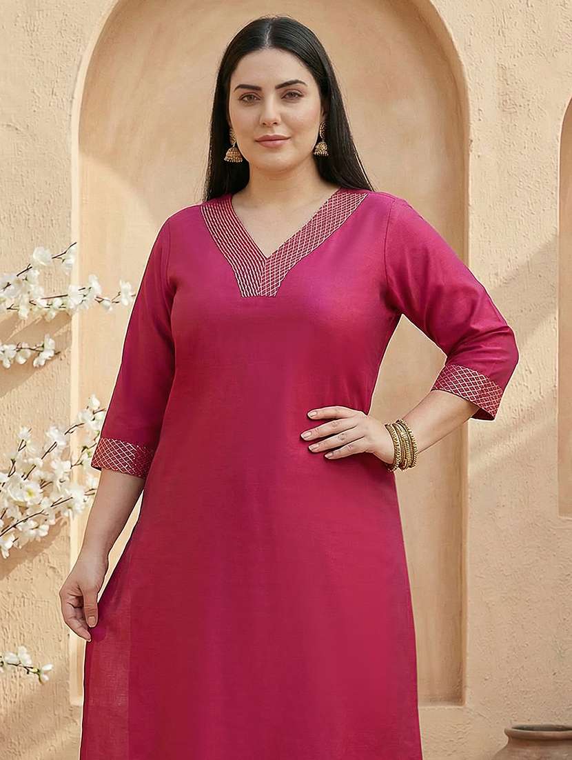 women solid three quarter sleeve kurta palazzo set - 22310504 -  Standard Image - 3