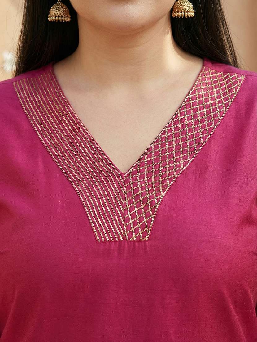 women solid three quarter sleeve kurta palazzo set - 22310504 -  Standard Image - 5