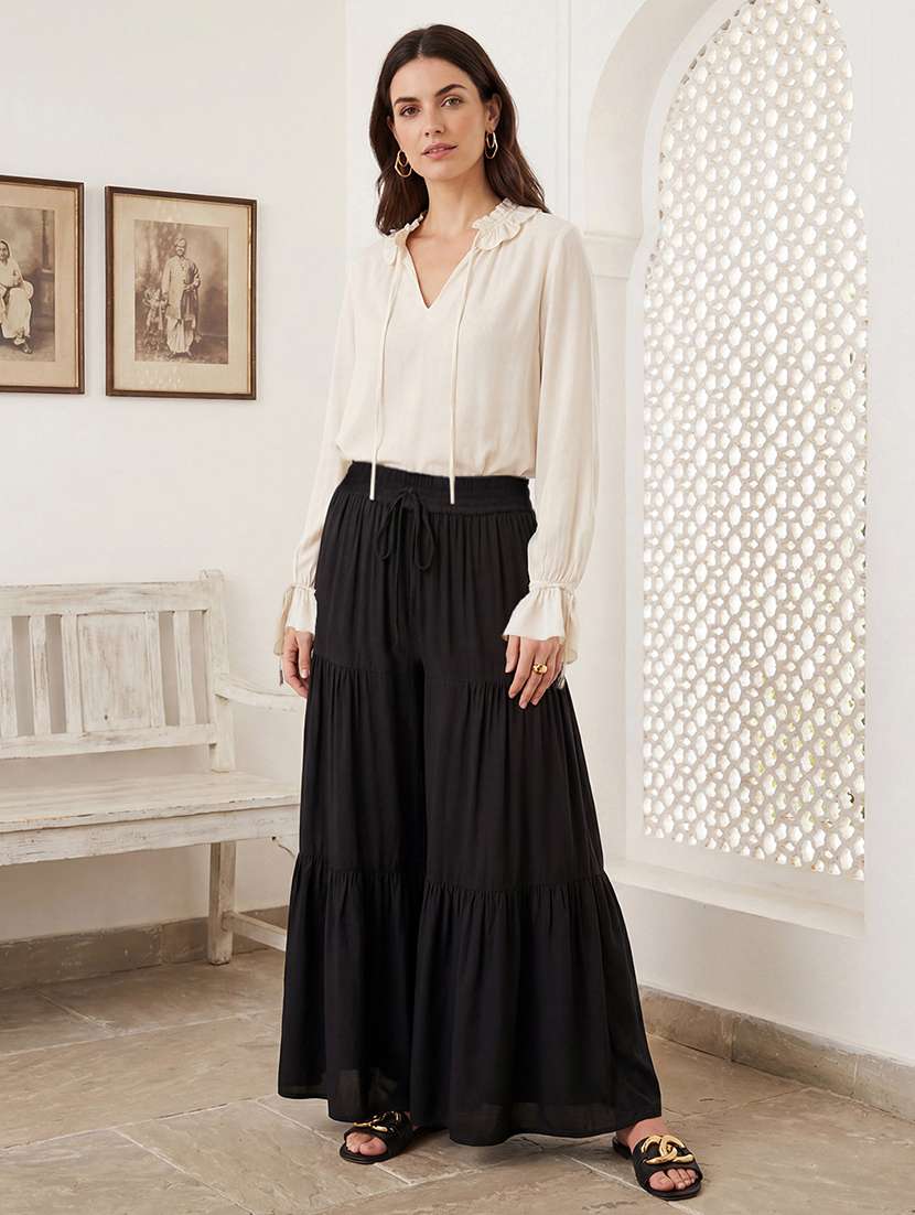women black solid mid rise sharara - 22310508 -  Standard Image - 3