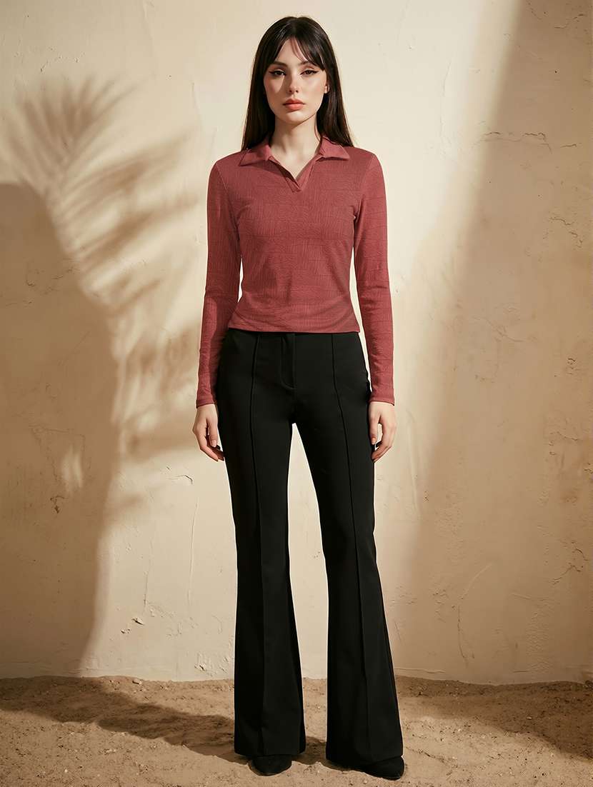 women solid collared long sleeve top - 22310510 -  Standard Image - 3