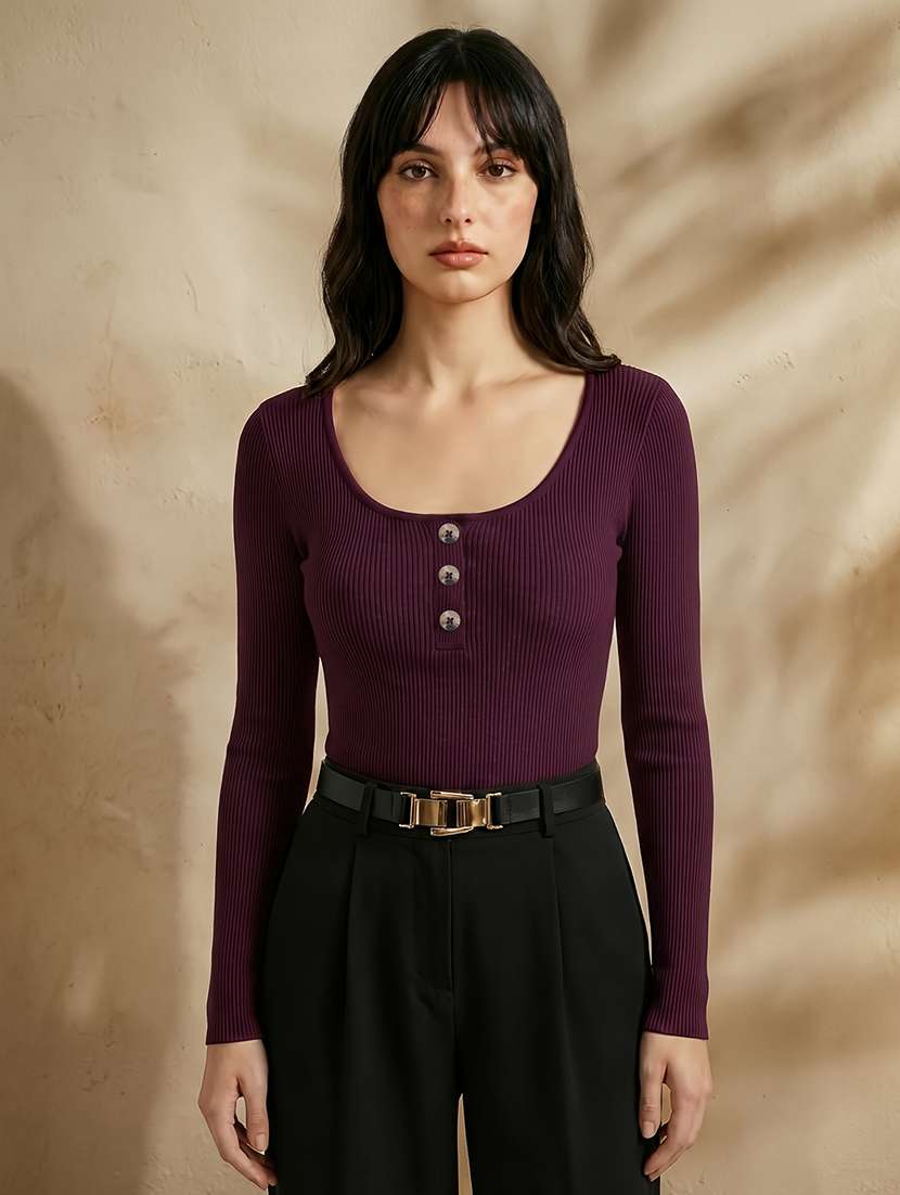 women solid long sleeve top