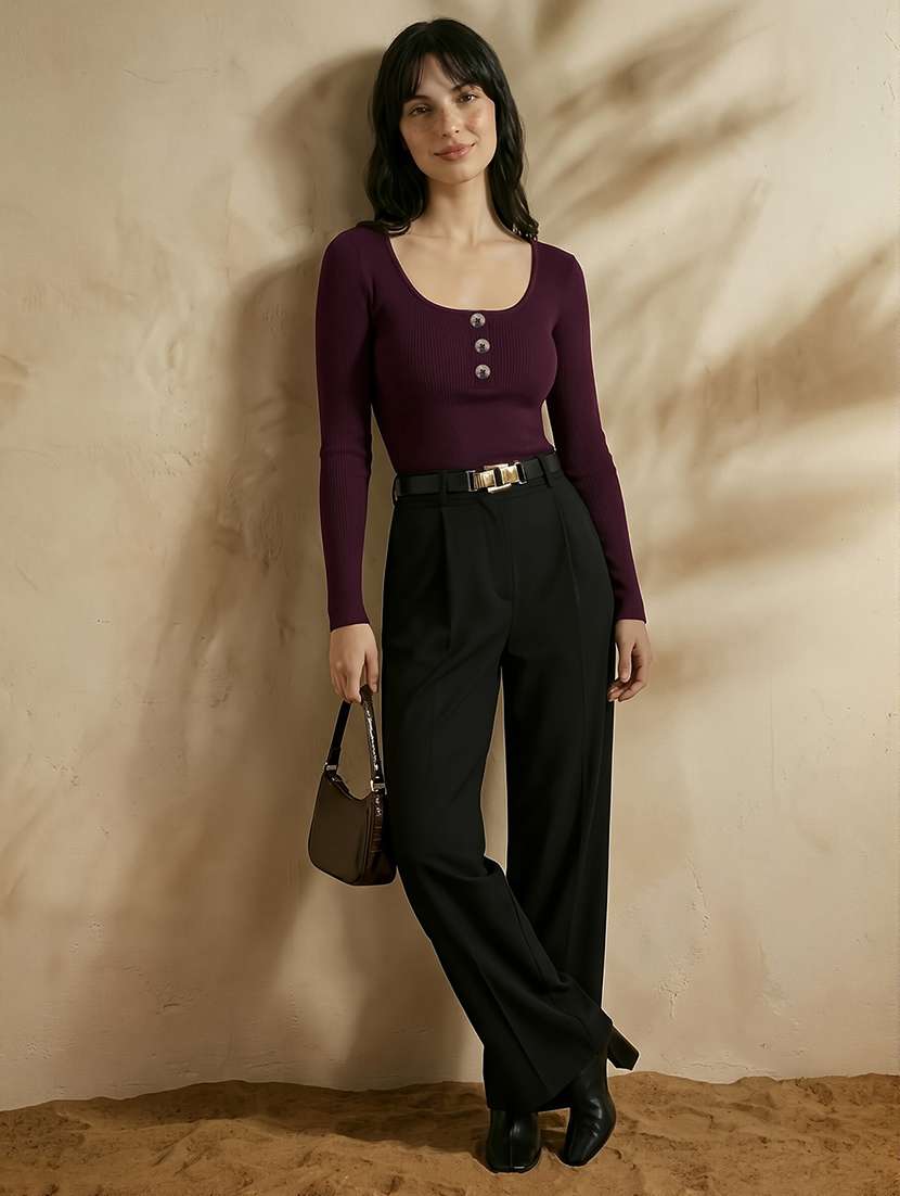 women solid long sleeve top - 22310512 -  Standard Image - 3