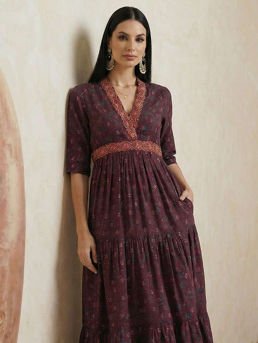 women floral three quarter sleeve ethnic dress - 22310520 -  Standard Image - 3