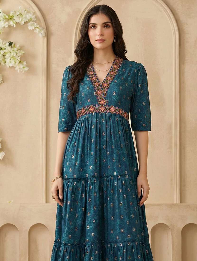 women floral three quarter sleeve ethnic dress - 22310521 -  Standard Image - 3