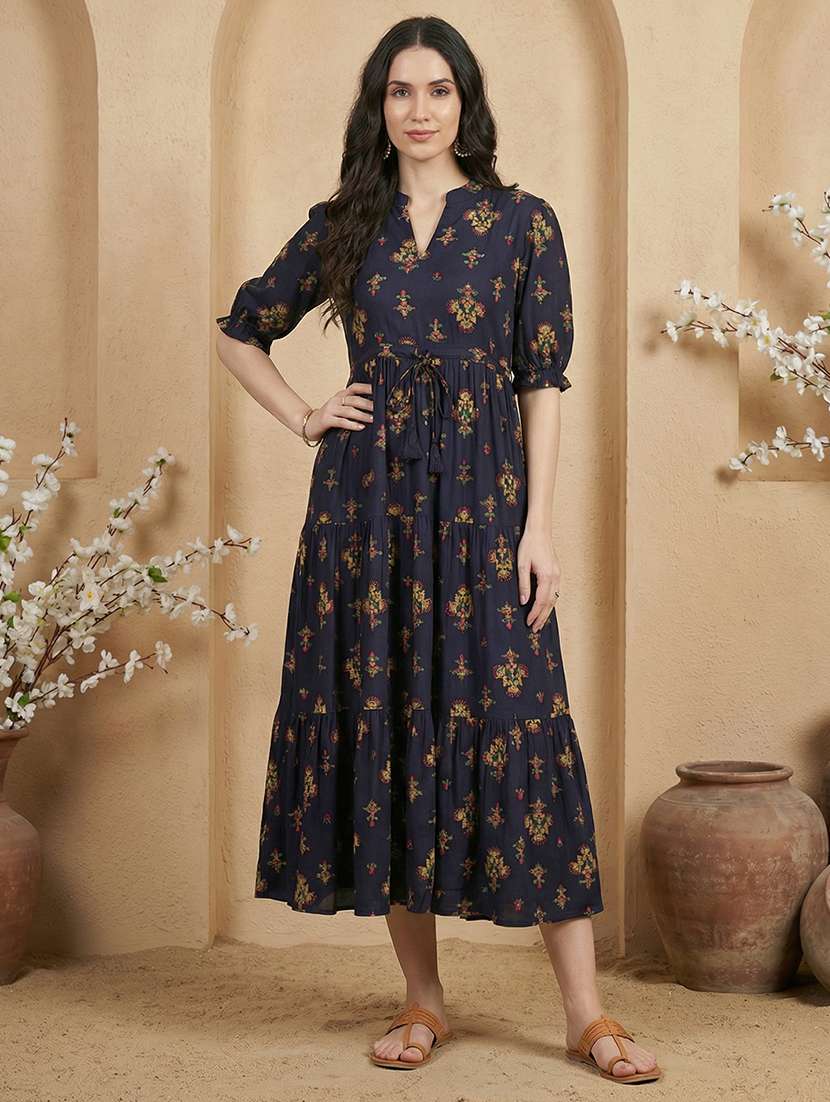 women floral puff sleeve ethnic dress