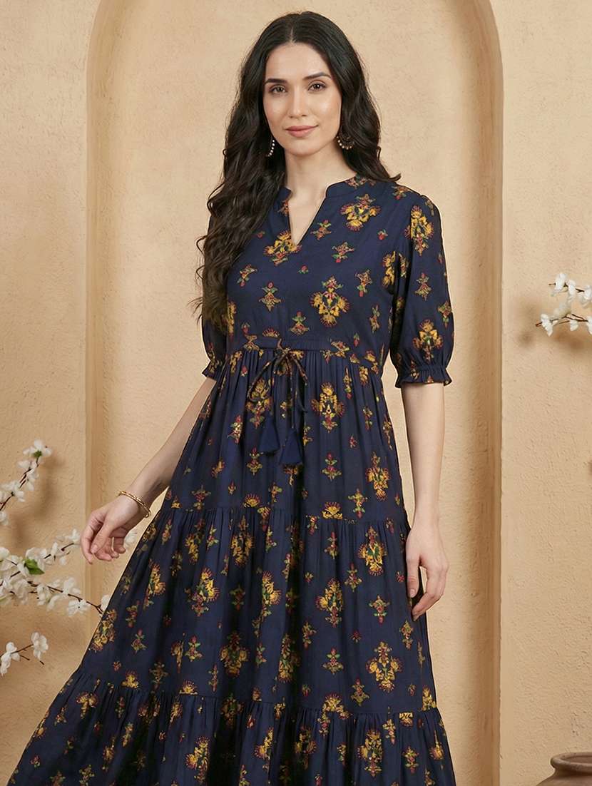 women floral puff sleeve ethnic dress - 22310522 -  Standard Image - 3