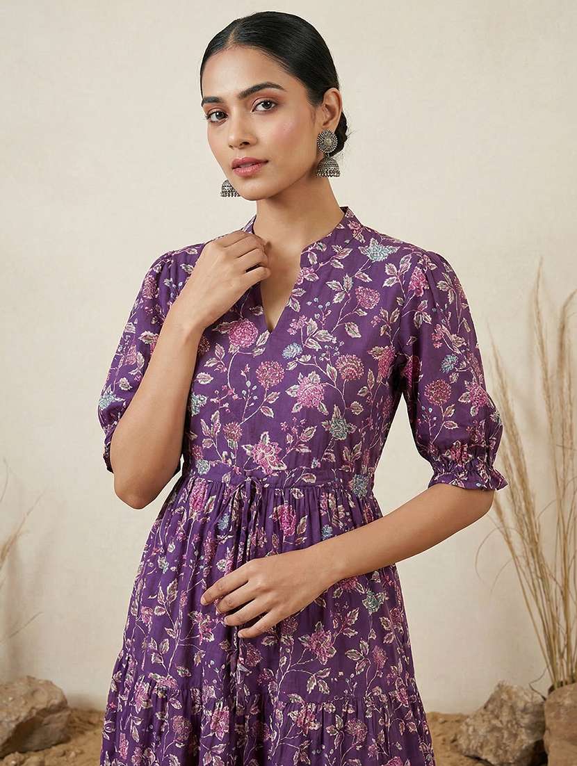 women floral puff sleeve ethnic dress - 22310524 -  Standard Image - 3