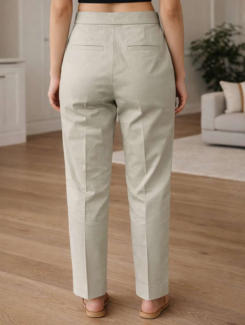 women solid high rise straight trouser - 22310546 -  Standard Image - 3