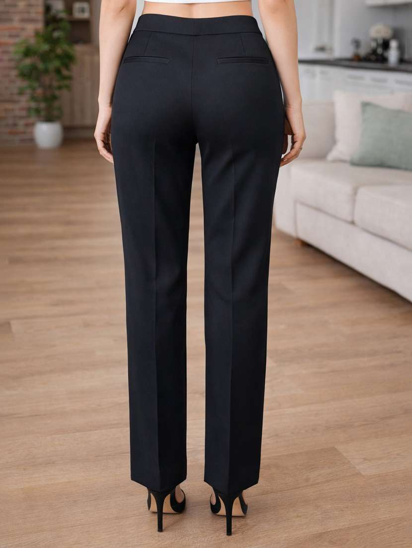 women solid high rise straight trouser - 22310547 -  Standard Image - 3