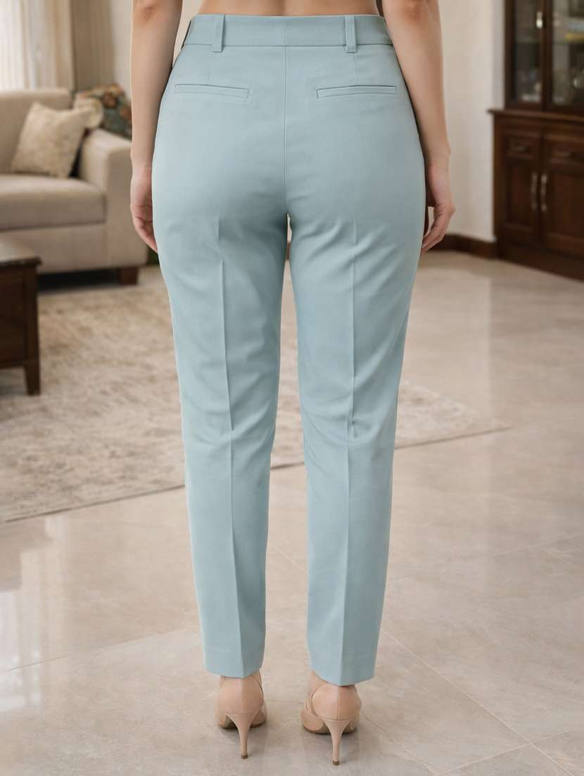 women solid high rise straight trouser - 22310548 -  Standard Image - 3