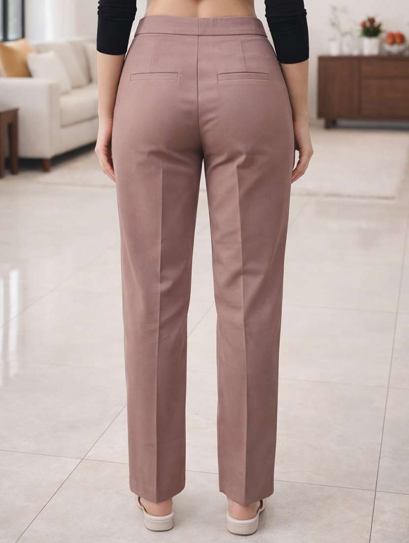 women solid high rise straight trouser - 22310549 -  Standard Image - 3