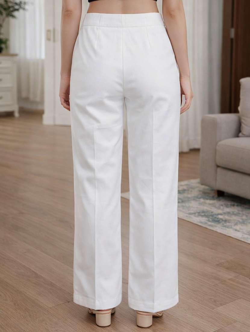 women solid high rise straight trouser - 22310554 -  Standard Image - 3