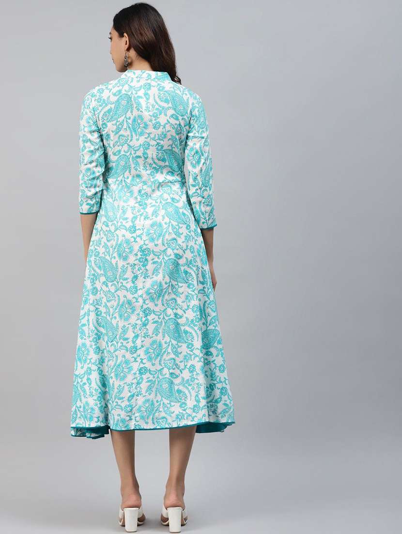 women printed three quarter sleeve front slit kurta - 22310847 -  Standard Image - 3