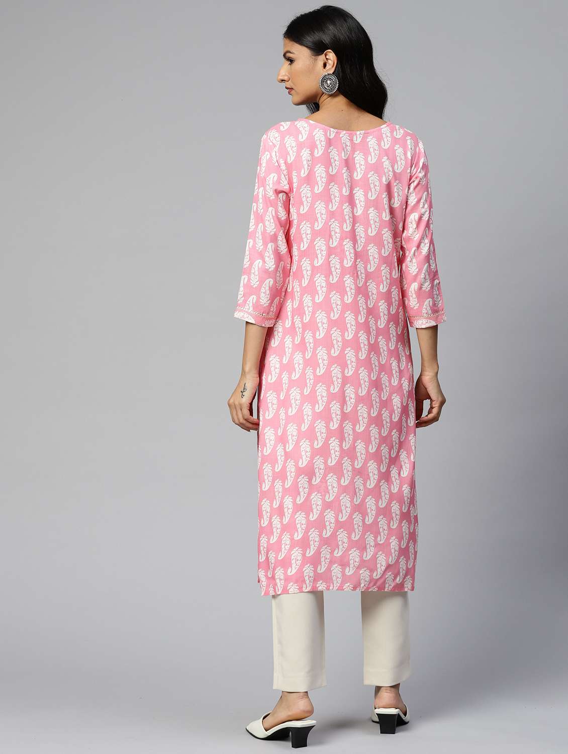 women paisley three quarter sleeve straight kurta - 22310875 -  Standard Image - 3