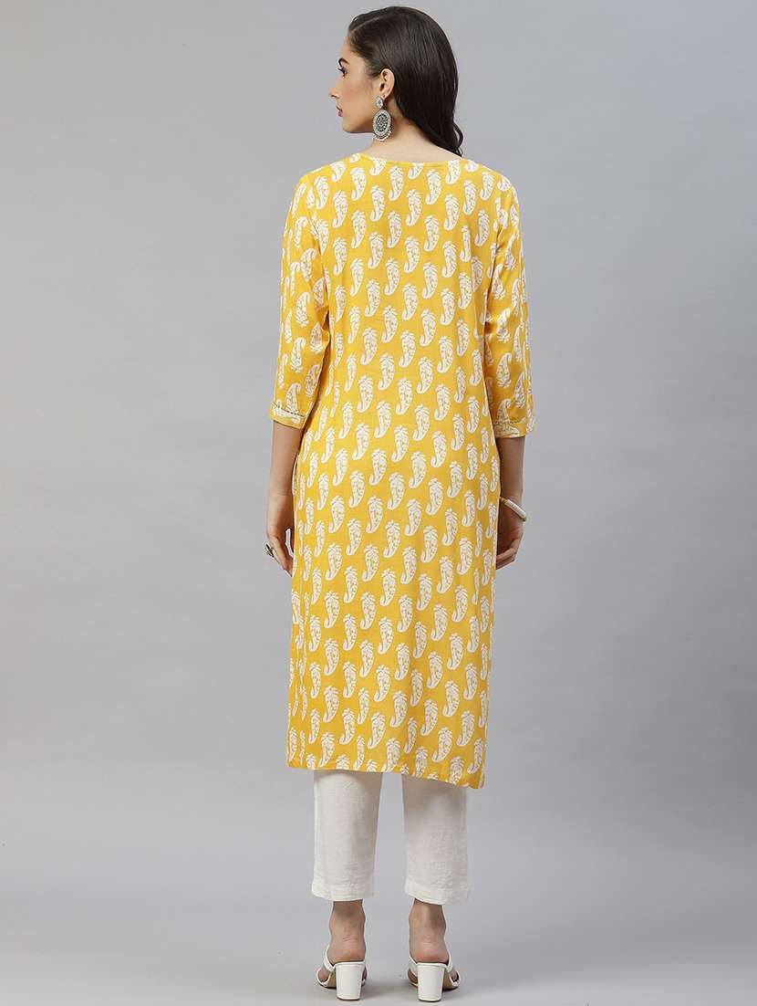 women paisley three quarter sleeve straight kurta - 22310876 -  Standard Image - 3