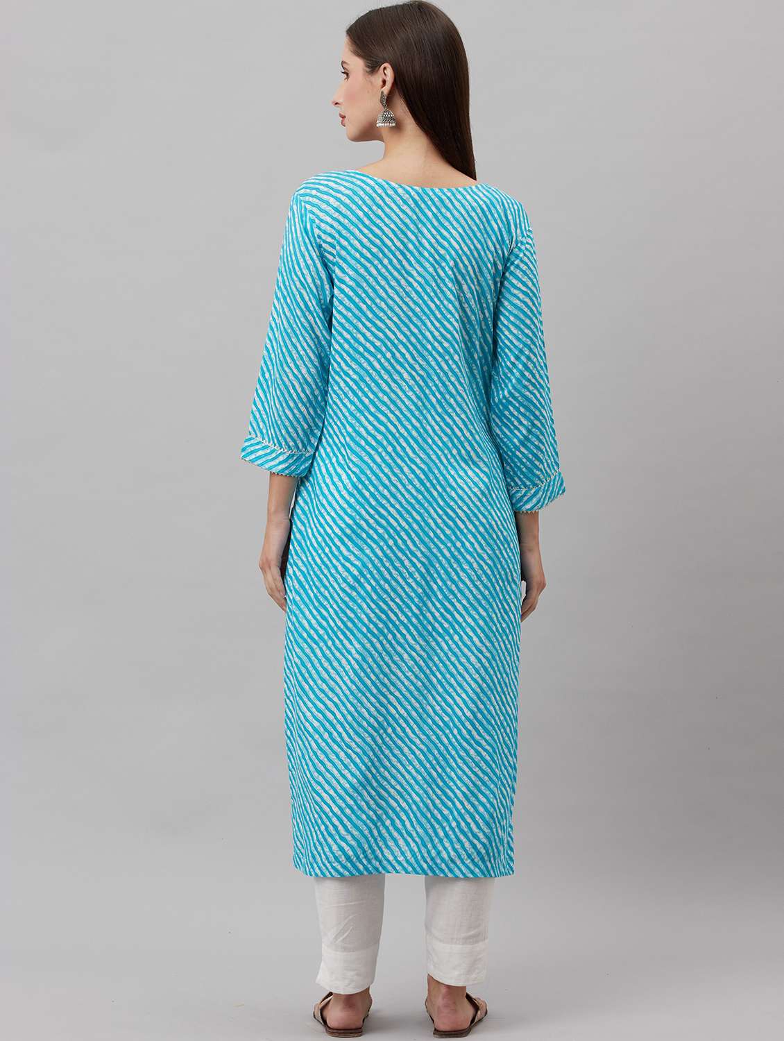 women leheriya three quarter sleeve straight kurta - 22310878 -  Standard Image - 3