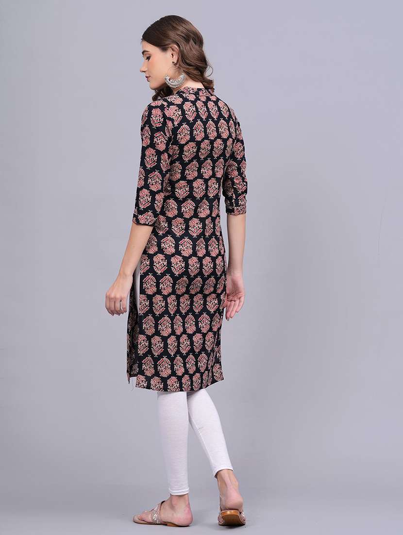 women floral printed three quarter sleeve straight kurta - 22310882 -  Standard Image - 3
