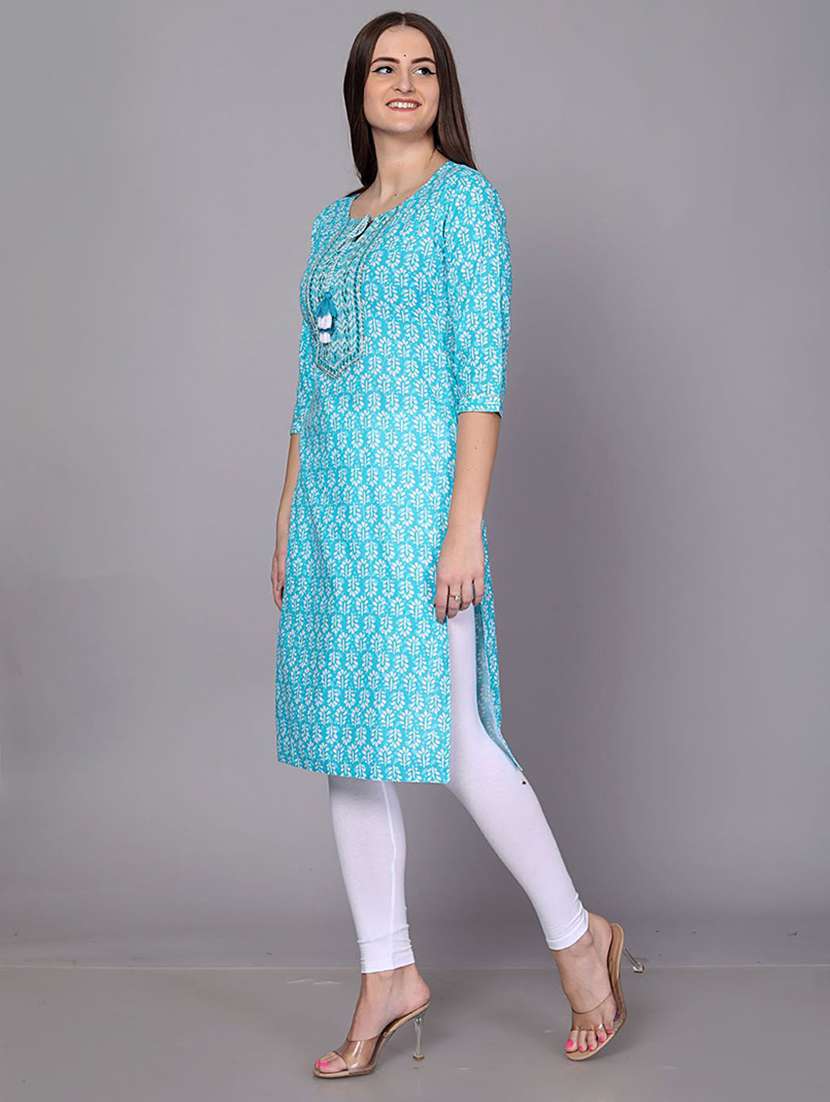 women printed three quarter sleeve straight kurta - 22310883 -  Standard Image - 3