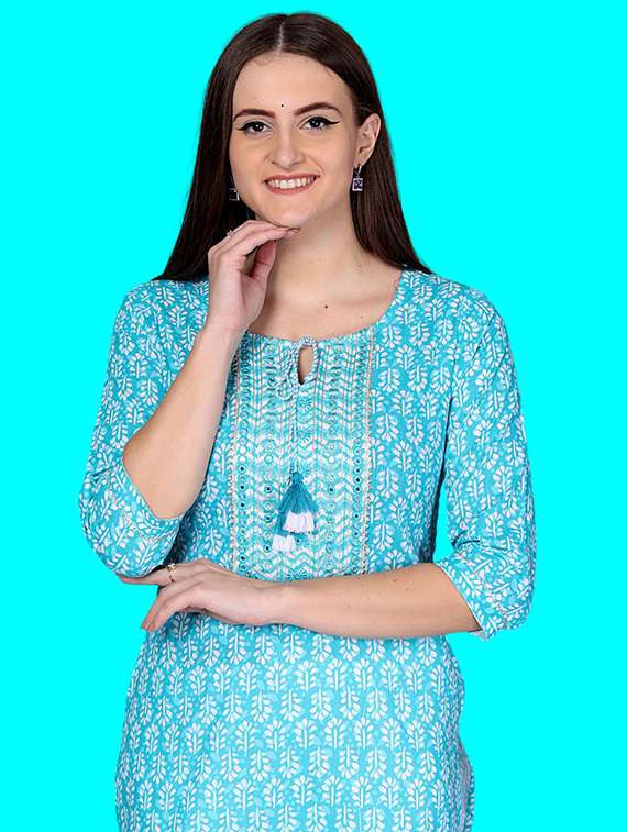 women printed three quarter sleeve straight kurta - 22310883 -  Standard Image - 5