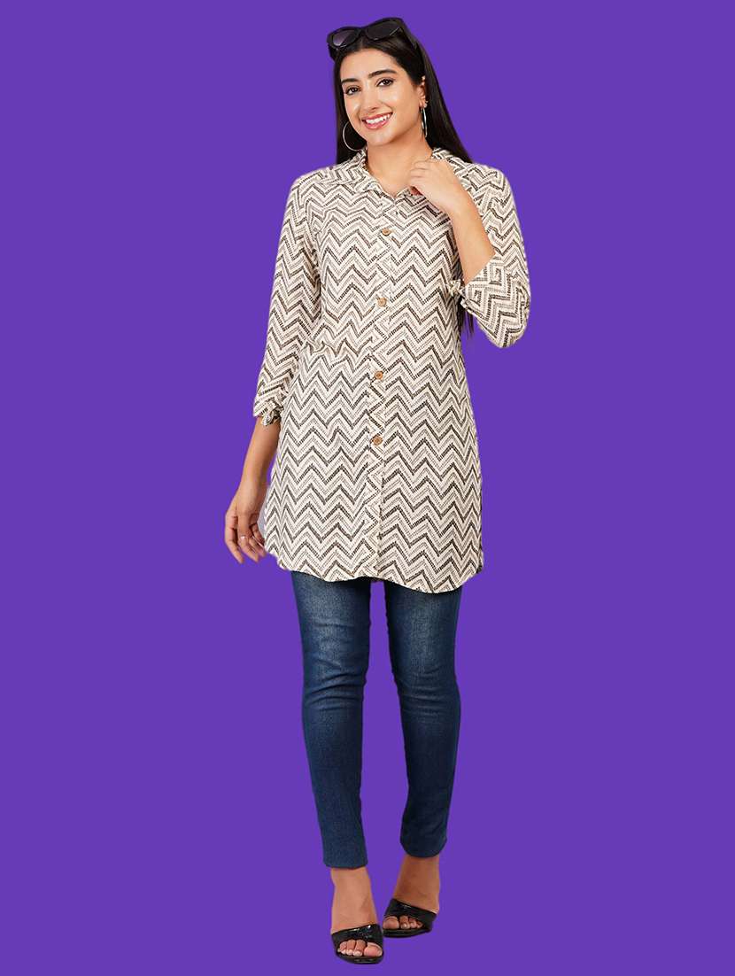 women printed three quarter sleeve straight kurti - 22310886 -  Standard Image - 3