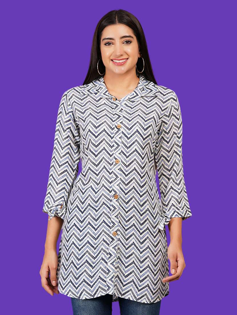 women printed three quarter sleeve straight kurti