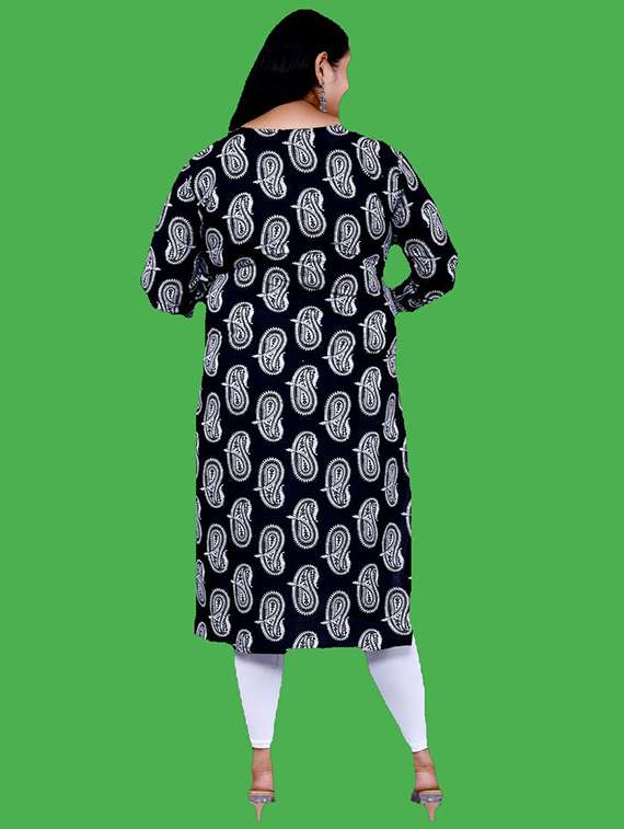 Women Plus Size Paisley Three Quarter Sleeve Straight Kurta - 22310894 -  Standard Image - 3