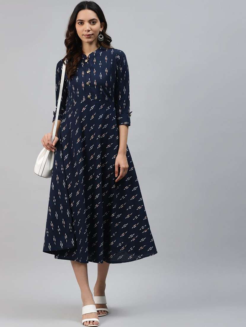 women printed three quarter sleeve a-line kurta - 22310908 -  Standard Image - 3