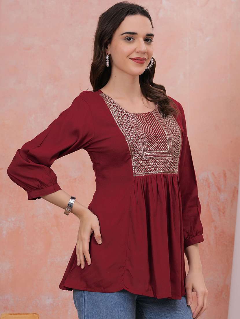 women solid with work three quarter sleeve ethnic top