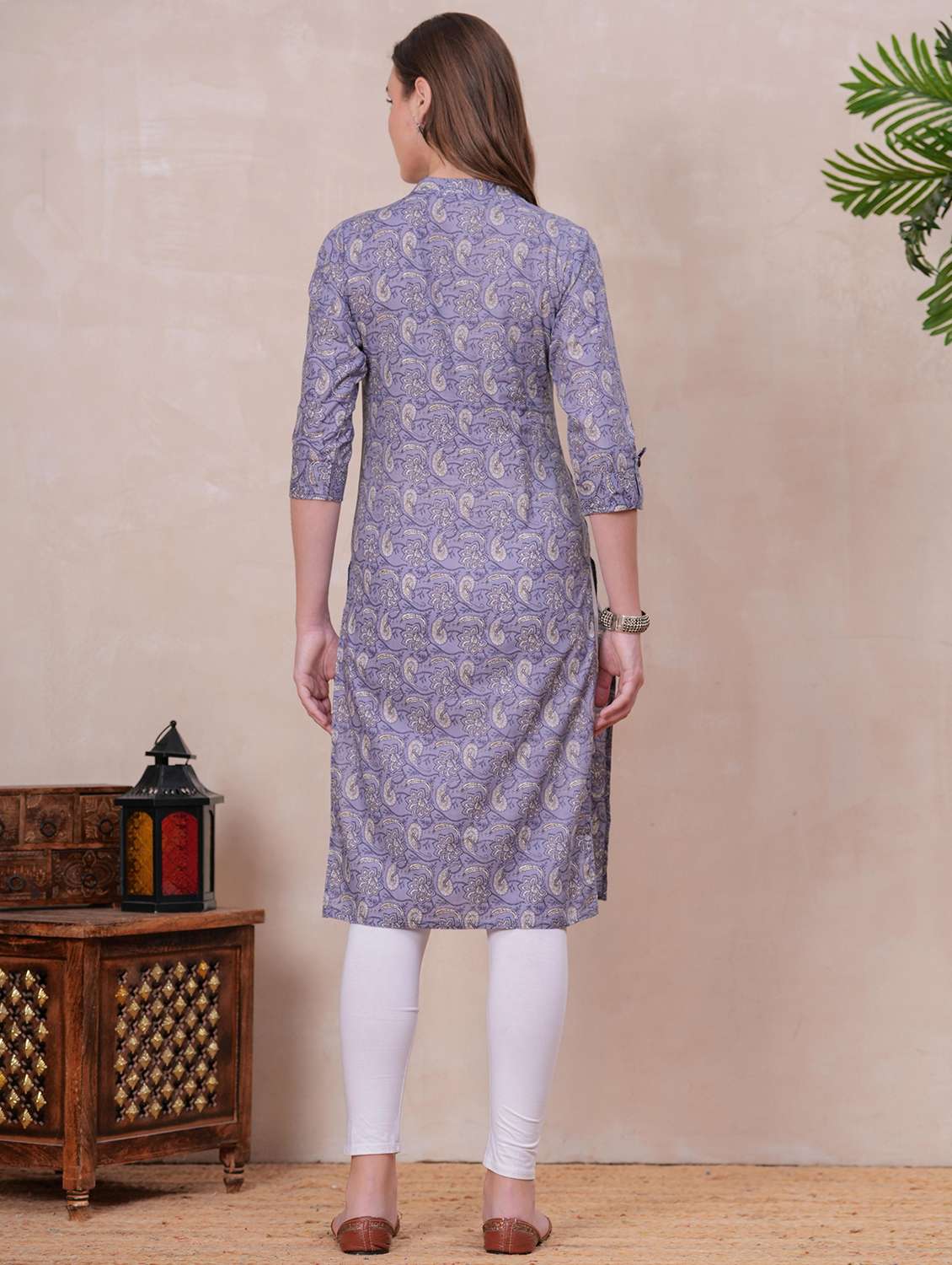 women paisley three quarter sleeve straight kurta - 22310924 -  Standard Image - 3