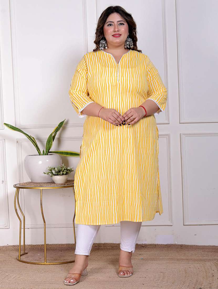 women plus size printed three quarter sleeve straight kurta